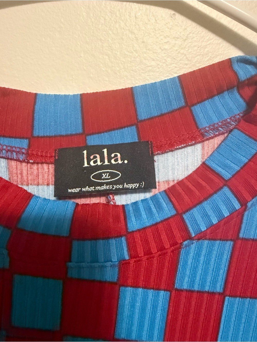 Dressed in LALA Red & Blue Checkerboard Playsuit Top Only Size XL - Picture 3 of 6